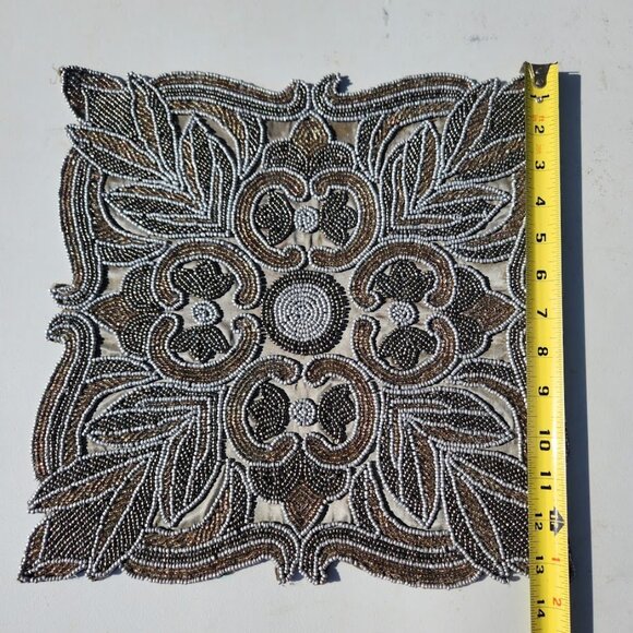 Embroidered Beaded Square Placemat Table Setting Holiday Christmas Decor Silver - Picture 7 of 8